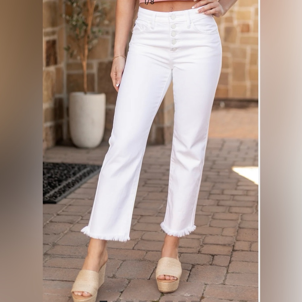 KanCan White Button Fly Fringe Women's Straight Leg Jeans Size 27 - Picture 14 of 15